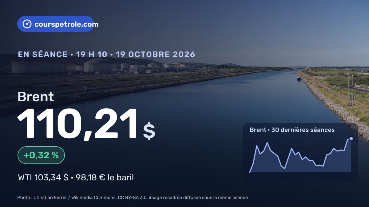 Brent à 110,21 $, +0,32 %, courbe des 30 dernières séances
